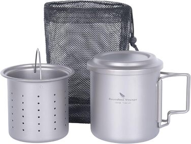 Титанова кружка Boundless Voyage 420 мл з чайним інфузером та кришкою, чашка для кемпінгу на відкритому повітрі з фільтром, легка одношарова кавова кружка зі складною ручкою, портативна, для походів, подорожей, пікніка, посуд для напоїв Ti3054D