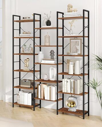 Книжкові полиці Hzuaneri, окремостоячий стелаж, полиця з 17 полицями, 6 ярусів, регульована відстань, 24 x 152 x 186 см, вантажопідйомність 340 кг, вітальня, офіс, вінтажний коричнево-чорний BC10101B