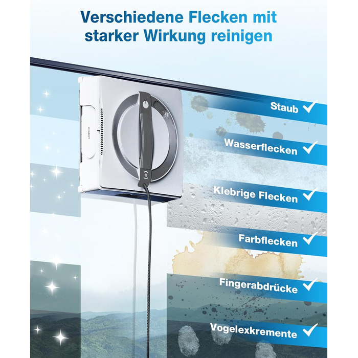 Робот для миття вікон з багатофункціональною станцією 6 в 1, вбудованим акумулятором 4500 мАг, режимом очищення країв, технологією