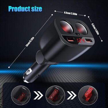 Вт USB C автомобільний зарядний пристрій прикурювач розподільник адаптер розгалужувач 2 розетки швидка зарядка 12V/24V DC зі світл