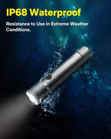 Тактичний акумуляторний світлодіодний ліхтарик HOTO з режимом стробоскопа, надзвичайно яскравий світлодіодний ліхтарик, працює від батареї, USB-C, водонепроникний IP68, потужний ліхтарик для кемпінгу, походів, полювання, активного відпочинку та надзвичайн