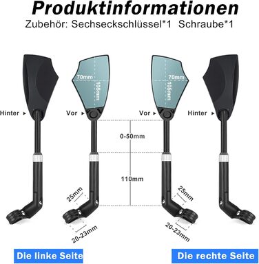 Велосипедні дзеркала, дзеркала заднього виду для велосипедів з висувною стійкою дзеркала, складні велосипедні дзеркала для керма 20-23 мм, дзеркала високої роздільної здатності для керма з поворотом на 360 (пара)