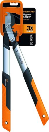 Садові секатори Fiskars PowerGear X з обхідним механізмом, з антипригарним покриттям, зі сталі високої твердості, довжина 57 см, чорно-помаранчеві, LX92-S, 1020186 LX 92 (57 см)