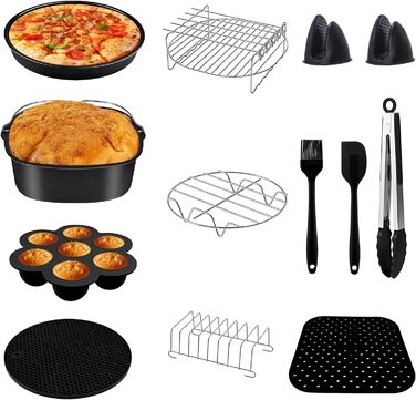 Аксесуари для квадратної безмасляної фритюрниці об'ємом 5,5 л. 12 упаковок, підходить для COSORI/PRINCESS/INNSKY/PROSCENIC/PHILIPS 5,2 л 5,5 л 5,7 л і більше, усі марки квадратних фритюрниць, без бісфенолу А