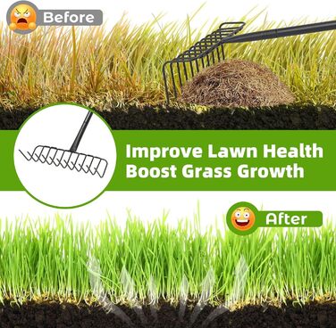 Гребінь садовий металевий 130 см для ландшафтного дизайну, 11 зубців, довга ручка. Великий садовий гребінь для розпушування ґрунту, вирівнювання газону, збору листя та догляду за травою.