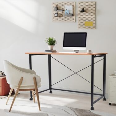 Розкладний стіл на колесах, 100x50 см, складний стіл, маленький, вантажопідйомність до 100 кг компактний мобільний комп&39ютерний стіл з гальмами для домашнього офісу, кухні, балкону, кемпінгу (білий/тик) (тикове дерево)