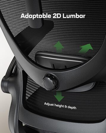 Ергономічне офісне крісло Marsail з регульованим підголівником, поперековою опорою та складними 3D-підлокітниками, регульована висота, обертове крісло, вантажопідйомність до 136 кг/300 фунтів, чорний колір, 58 Г x 60 Ш x 132 В см