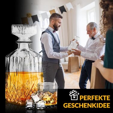 Графин для віскі Krollmann 900 мл з 4 склянками для віскі - скляний графин у вигляді кришталевої пляшки - графин для віскі для сер