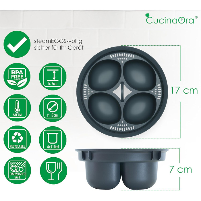 Яйцеварка CucinaOra 4 яйця Котел для яєць steamEGGS - Аксесуари Thermomix TM6 - Thermomix TM5 TM31 - Аксесуари для Thermomix Vorwerk - Thermomix TM6 Аксесуари - Браконьєри для яєць - Termomix Аксесуари TM6/TM5/TM31