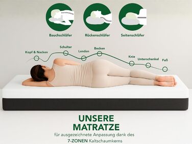 Матрац DREAMSTAR Sky Flex Duo H2/H3 з холодної піни з гелевим шаром Висота 18 см Ергономічний 7-зонний матрац Сертифіковано Oeko-Tex Гіпоалергенний та антибактеріальний Висота 80 x 200 см 18 см 80 x 200 см