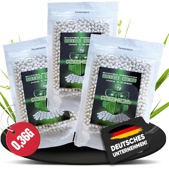 Кульки BB Bio Sniper Airsoft 6 мм преміум-класу – біорозкладні, 0,36 г, 3 × 1000 шт., ідеальні для снайперської стрільби