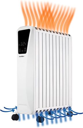 Масляний радіатор - Потужність 2500 Вт - Сенсорний світлодіодний екран - 3 рівні потужності - Ефект димоходу - 11 елементів, білий, 2-2500 -