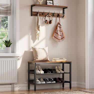 Вішалка для одягу HOOBRO настінна, настінна полиця з 7 гачками і полицею, підвісна полиця з вішалками, настінне кріплення, для пер