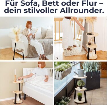 Круглий дерев&39яний журнальний столик ПЕРЕМОЖЕЦЬ ТЕСТУ з 3 полицями Край, що запобігає падінню, натуральний колір, декоративний столик та підставка для рослин для вітальні та спальні, високий столик поруч із диваном, ліжком та диваном