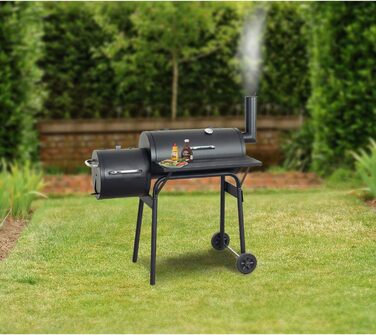 Гриль-коптильня Tepro BBQ Smoker Wichita, 2 камери для приготування, з колесами та термометром у кришці, чорний, розміри прибл. 112 x 63 x 116,5 см