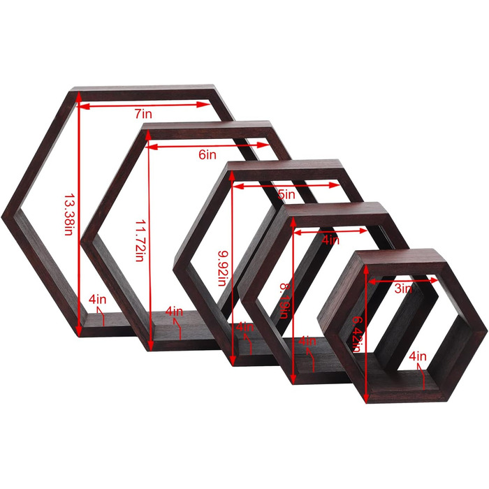 Шестигранні плаваючі полиці, настінні дерев&39яні стільникові настінні полиці для зберігання у фермерському стилі з 5 шт. , для ванної кімнати, кухні, спальні, вітальні, офісу, оздоблення з коряги (горіх) шестигранний волоський горіх