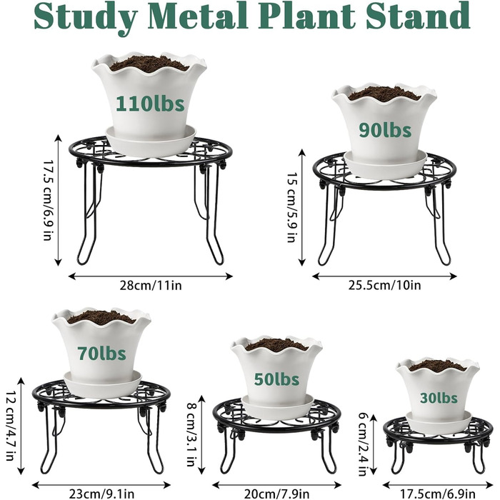 Набір квіткових стільців з 5 шт. , металева підставка для рослин для використання на вулиці та в приміщенні, всепогодний чорний квітковий горщик на ніжках, підставка для рослин для балкону та саду.