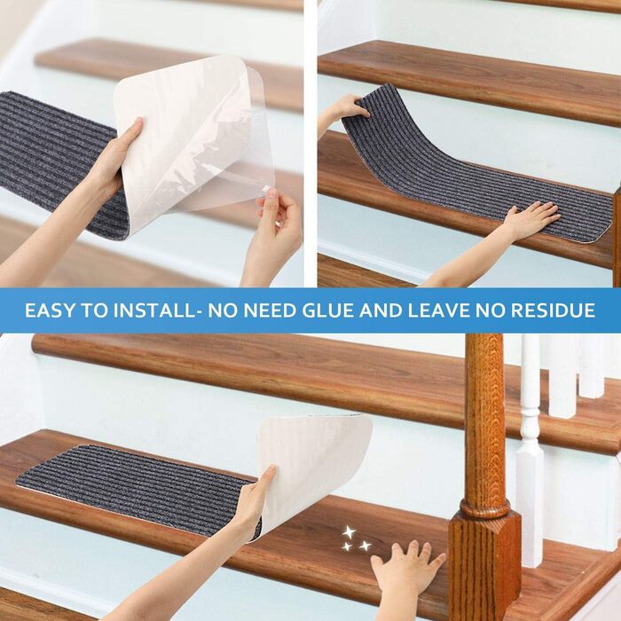 Килимок для сходів RIOLAND, нековзкий, для використання всередині приміщень, для дерев&39яних сходів, килимки для сходів для дітей та собак, 15 шт. , 20,3 x 76,2 см, сірий