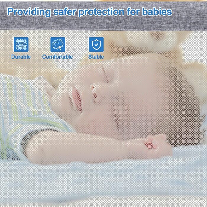 Бортики для ліжка, захист від падіння, 2 x 200 см 1 x 180 см, регульовані по висоті дитячі бортики для ліжка 64-96 см, захисні бортики для ліжок малюків, бортики для дитячого ліжка з повітропроникною сіткою - сірі, 2 x 200 см 1 x 180 см