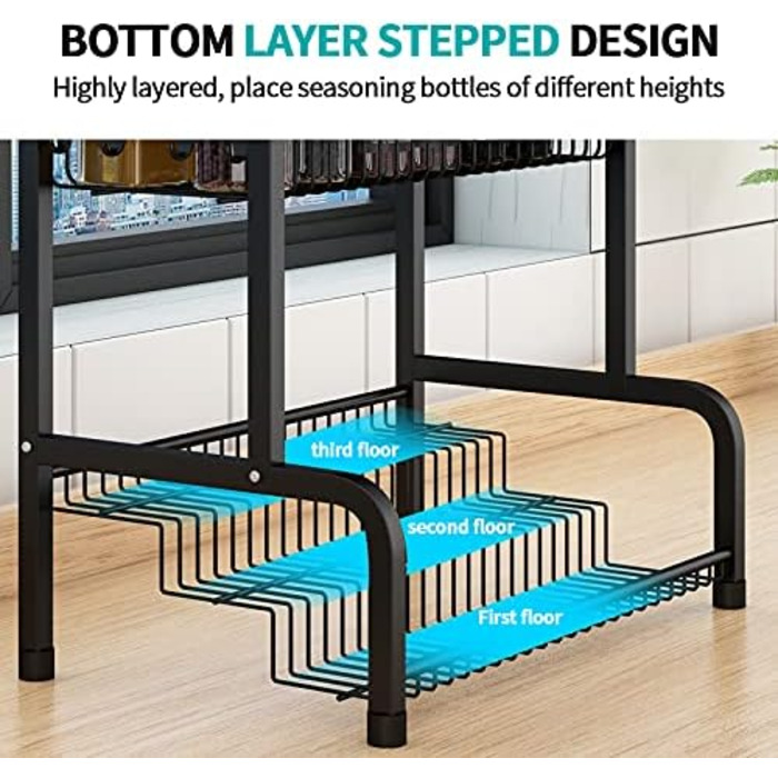 Підставка для спецій з нержавіючої сталі, не потребує свердління, органайзер з 8 гачками для пляшок зі спеціями, банок, пляшок з олією, коморне зберігання (2 рівні)