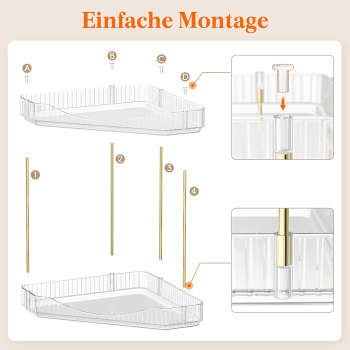 Органайзер для макіяжу Lifewit, органайзер для туалетного столика, міцна кутова багатофункціональна полиця для парфумів/засобів догляду за шкірою/гелю для душу у ванній кімнаті, кухні, спальні, прозорий, 2 рівні (25,4 см заввишки)