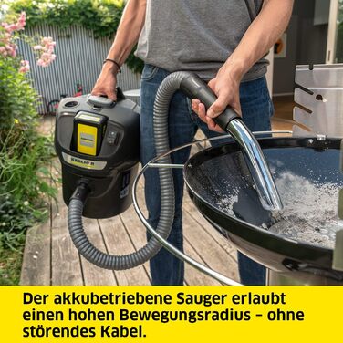 Акумуляторний пилосос для сухої золи Krcher 18 В AD 2 Akku ідеально підходить для чищення камінів і пелетних печей, вогнетривкий м