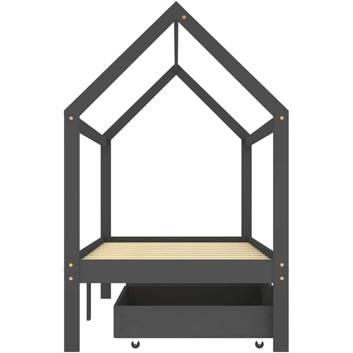 Дитяче ліжко з масиву дерева з 2 шухлядами в стилі будиночку на дереві, 90x200 см, темно-сірий колір, місце для зберігання речей та міцна рейкова конструкція, 206 x 97 x 140 см, темно-сірий колір
