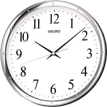 Настінний годинник Seiko з плавним ходом секундної стрілки, пластиковий корпус, сріблястий/білий