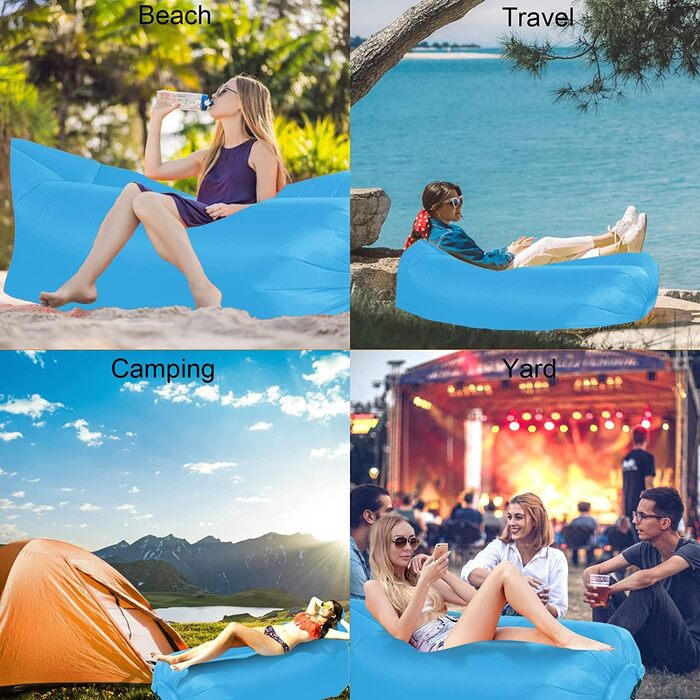 Надувний диван, шезлонг для кемпінгу, водонепроникний кемпінговий диван із захистом від протікання, портативний надувний диван для використання на свіжому повітрі, вечірок та подорожей (синій)