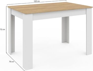 Прямокутний обідній стіл ROZY на 4 особи, стільниця з білого бука, 110 см