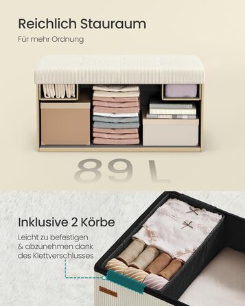 Лавка для зберігання SONGMICS, Складана підставка для ніг, 38 x 76 x 38 см, Лавка біля ліжка, Коробка для зберігання, Вантажопідйомність до 300 кг, Вітальня, Спальня, Вхідна зона, Кремово-білий LSF603W01 76B см Кремово-білий