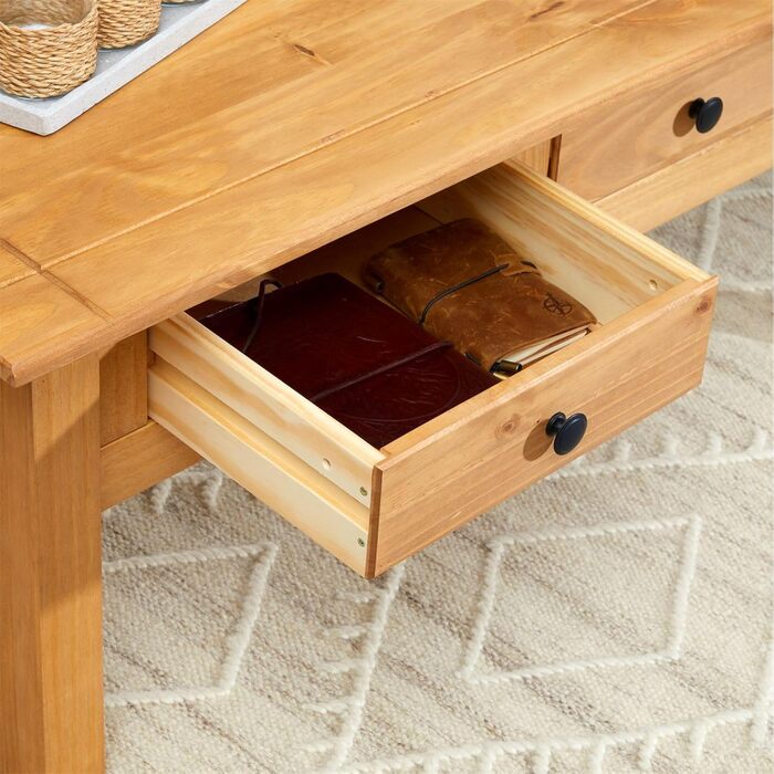 Журнальний столик IDIMEX Cancun з двома шухлядами стіл для вітальні, масив сосни, морений/вощений