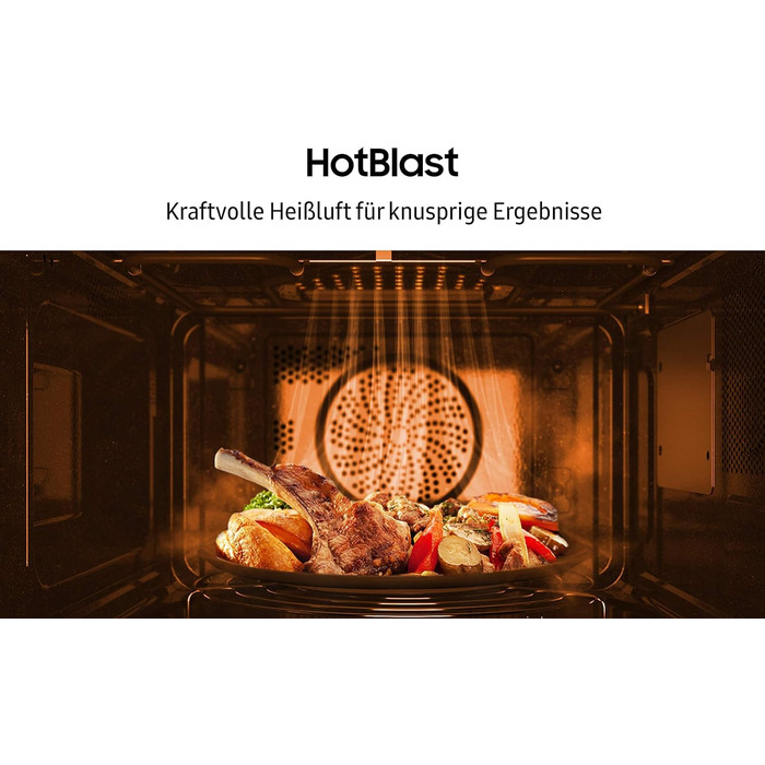 Комбінована мікрохвильова піч Samsung MC2BM6035CS/EG з грилем і гарячим повітрям, 900 Вт, 28 л місця для приготування їжі (дуже велика), ширина 51,7 см, технологія HotBlast, SlimFry, сріблястий одинарний