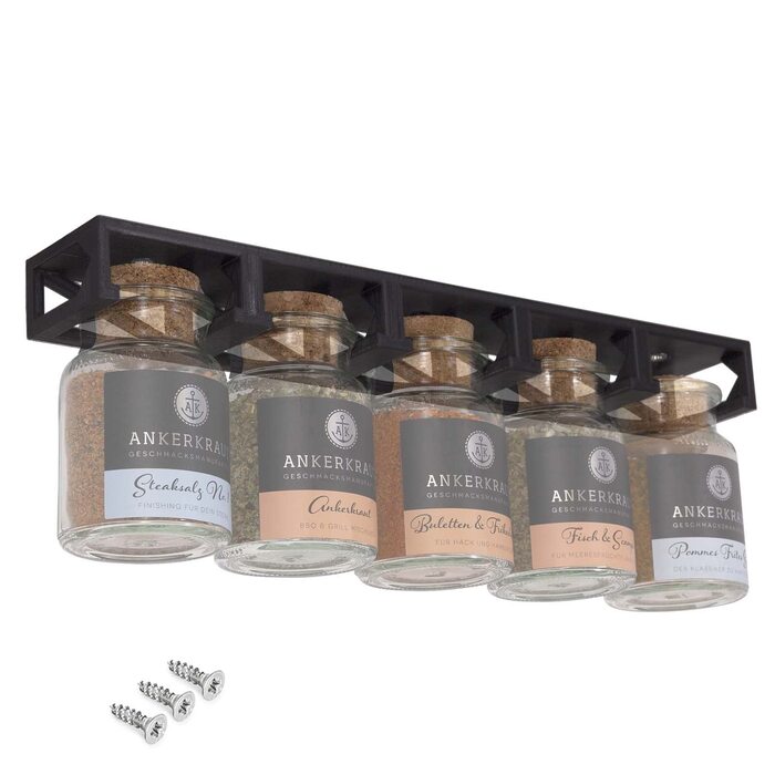 Підставка для спецій Mobilefox під шафу, підходить для 5 банок для спецій Ankerkraut з корком, чорна. Для 5 банок для спецій.