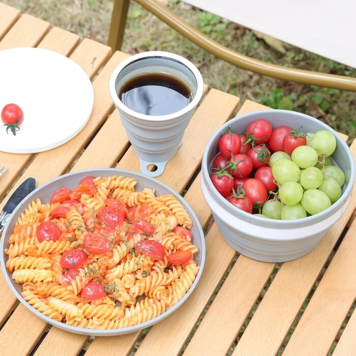 Набір тарілок та мисок для кемпінгу на 1 особу - Складані портативні тарілки та миски, набір столових приборів для подорожей та активного відпочинку