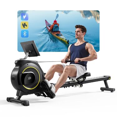 Домашній гребний тренажер YPOO, складаний, магнітний, тихий, з ексклюзивним додатком та РК-дисплеєм даних, подвійна рейкова стійка, витримує навантаження до 160 кг, легке складання