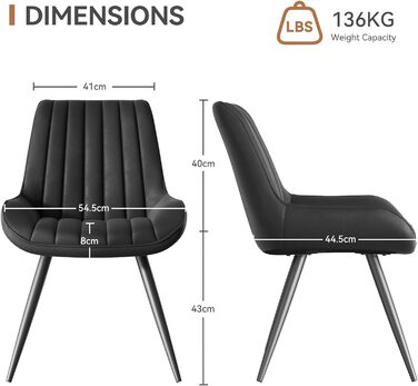 Сучасний м&39який обідній стілець - Надзвичайно товста подушка сидіння, обідні стільці зі штучної тканини, кухонні стільці, м&39які стільці, стільці для вітальні, крісла зі спинкою, металеві ніжки (Чорний, Комплект з 2 шт.) Комплект з 2 чорних