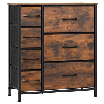 Комод WOLTU з 7 тканинними шухлядами, велика місткість, міцний металевий каркас, для вітальні, спальні, коридору, вінтажний коричнево-чорний, 63,5x30x73 см, SSK008shm Вінтажний вигляд дерева, 7 тканинних шухляд