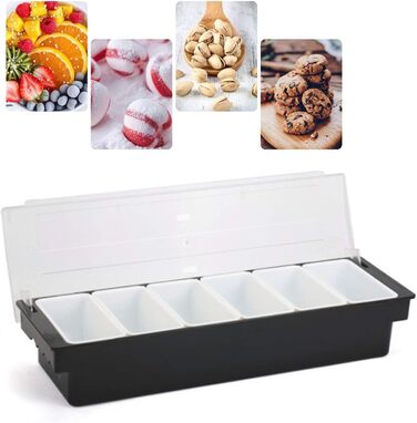 Набір контейнерів для подачі страв Смаколик 6 відділень, пластиковий та металевий контейнери для овочів, фруктів, спецій та гарнірів з кришками