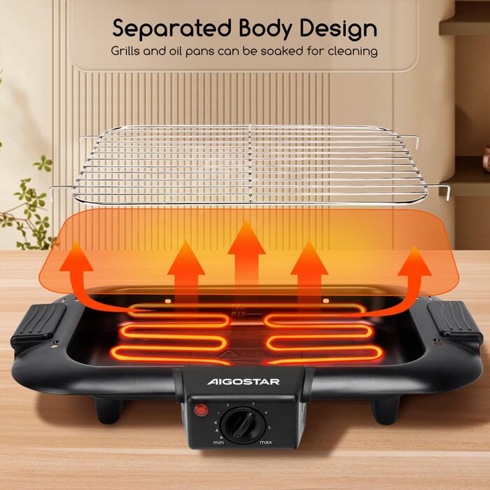 Бездимний настільний гриль Барбекю електричний гриль Електричний гриль-барбекю 2000 Вт з антипригарним покриттям, поверхня гриля 3