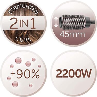 Фен для волосся Remington Curl-Straight з іонізацією (2200 Вт, 3 насадки конічна, для локонів та дифузор, кругла щітка 45 мм, затискачі, 3 рівні температури та 2 рівні обдуву) D5707, чорний