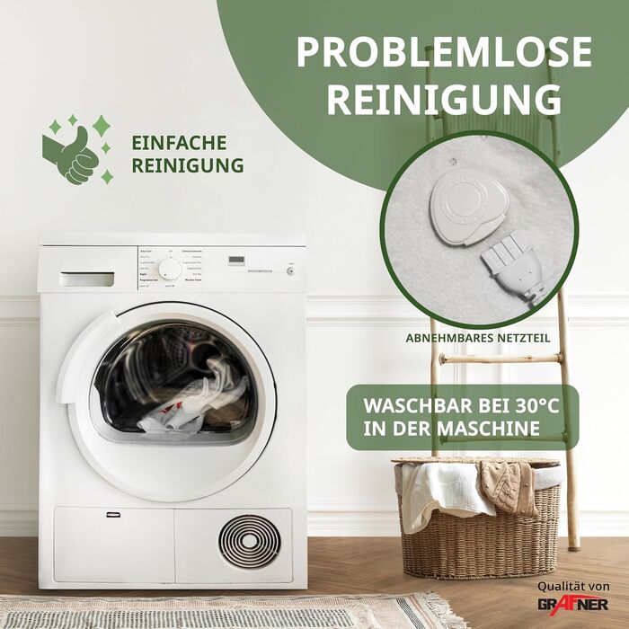 Підковдра Grafner XL з 2 зонами підігріву 190 x 90 см, 2 керовані зони для тіла та ніг, світлодіодний пульт дистанційного керування з 6 температурними режимами, захист від перегріву, автоматичне вимкнення, 78 Вт, можна прати, електрична ковдра