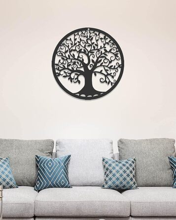 Металеве дерево життя прикраса стіни силует мистецтво для подарунка критий відкритий сад будинок прикраса (чорний, 28x28см)