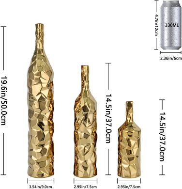 Підлогова ваза золотого кольору, 49,8 см, набір з 3, керамічна, велика підлогова ваза, вітальня, золоте оздоблення та вхідний стіл, центральні елементи, сучасна, золотого кольору, висока тонка ваза для трави пампаси, бохо, одинарна