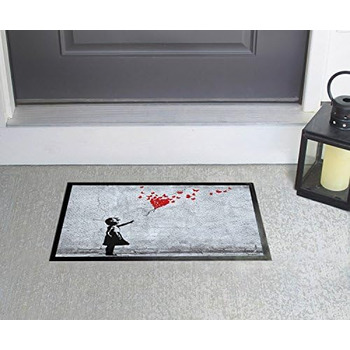 Дівчина з повітряною кулькою та метеликами, килимок у стилі Бенксі Декоративний килимок для приміщень Дизайнерський килимок для прихожих 60x40 см, 1art1