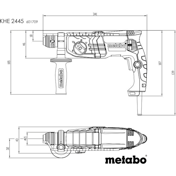 Комбінований перфоратор Metabo KHE 2445 - 601709500 - Комбінований перфоратор для перфорації, свердління та довбання - довжина каб