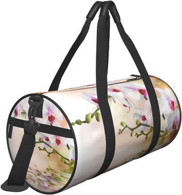 Спортивна сумка для подорожей, дизайн білі орхідеї у ставку, Чорний колір, Універсальний розмір, Дорожня сумка