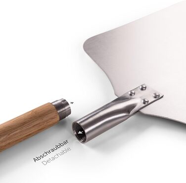 З великою площею та знімною ручкою - 30,5см х 30,5см Шкірка піци алюміній - знімна дерев'яна ручка 85см