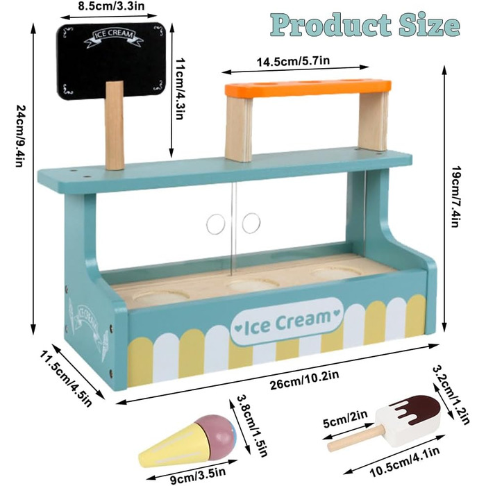 Дерев'яний прилавок для морозива, дерев'яний набір для морозива, підставка для морозива, дитячі аксесуари для кухні та магазину, рольова іграшка їжа дерев'яна іграшка для хлопчиків дівчаток від 3 років подарунки на день народження