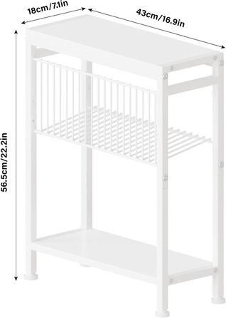 Вузький журнальний столик, маленький журнальний столик з 3 полицями, стійка для журналів, журнальний столик для вузьких приміщень, дротяна сітка, маленька тумбочка для ліжка, для вітальні, спальні, білий